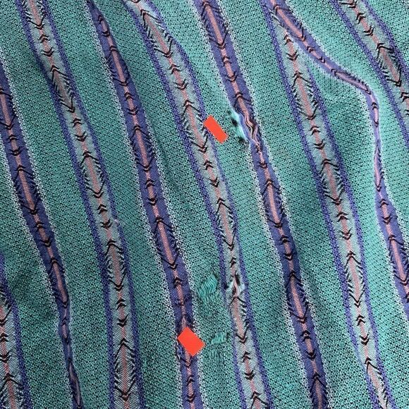 Vintage Boho Gathered Midi Skirt S Green Stipes Button Zip Pockets Broomstick - Picture 2 of 5